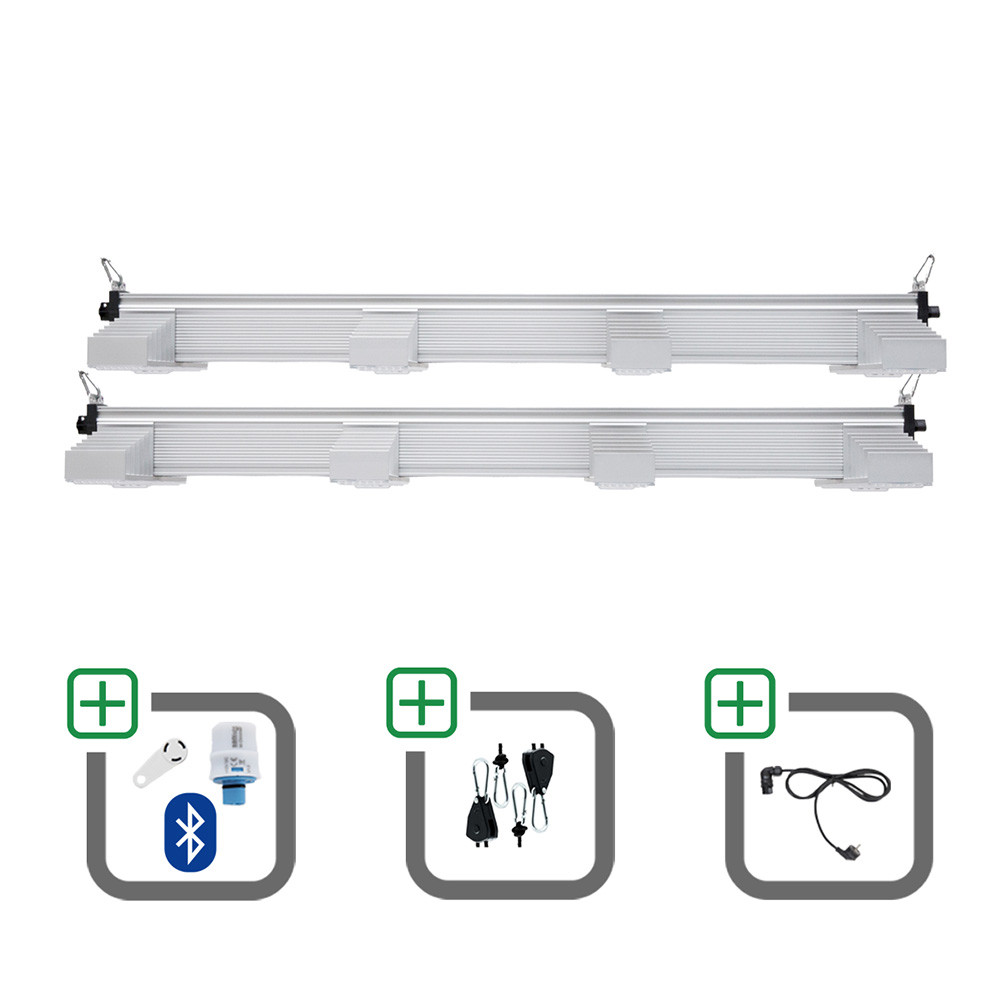 2x SANlight EVO 4-120 15 530W gesamt für 120x120 cm Sparset mit Bluetooth-Dimmer + Netzkabel + Aufhängung - Grow Guru